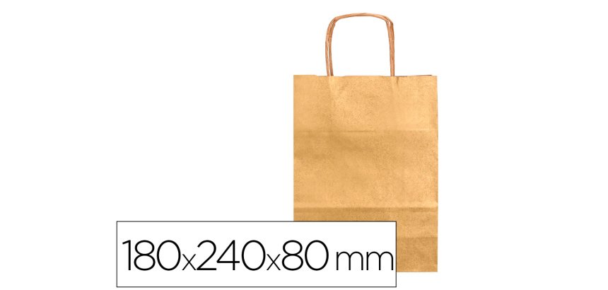 Bolsa papel q-connect kraft oro xs con asa retorcida 180x240x80 mm