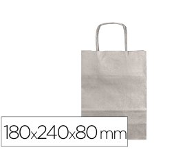 Bolsa papel q-connect kraft plata xs con asa retorcida 180x240x80 mm
