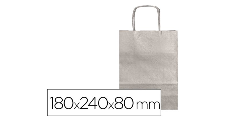Bolsa papel q-connect kraft plata xs con asa retorcida 180x240x80 mm