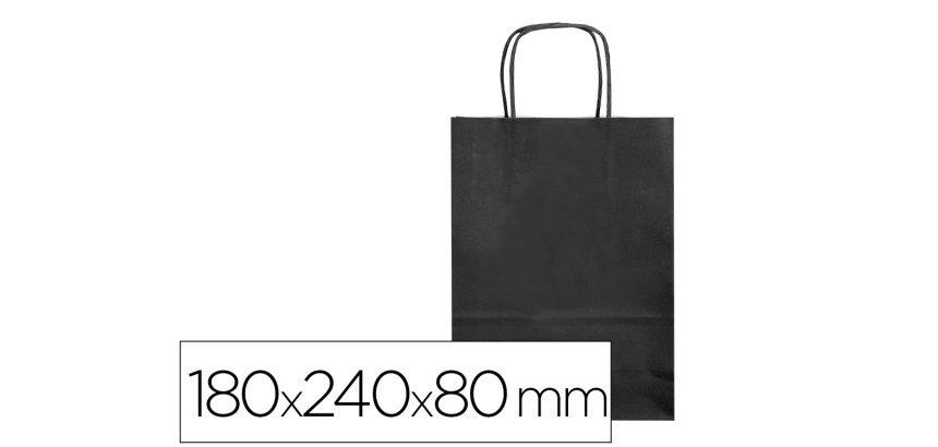 Bolsa papel q-connect celulosa negro xs con asa retorcida 180x240x80 mm