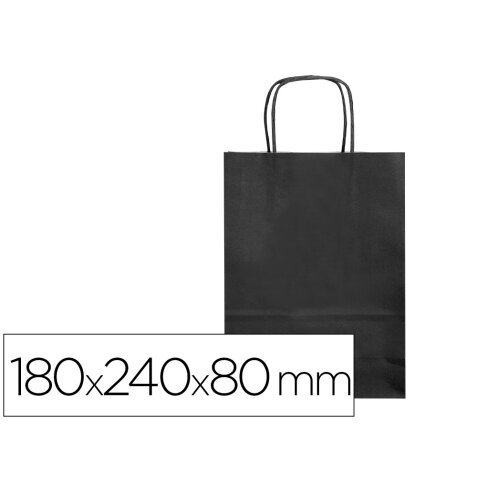 Bolsa papel q-connect celulosa negro xs con asa retorcida 180x240x80 mm