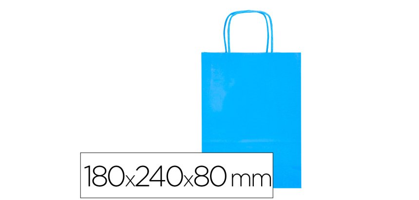 Bolsa papel q-connect celulosa celeste xs con asa retorcida 180x240x80 mm