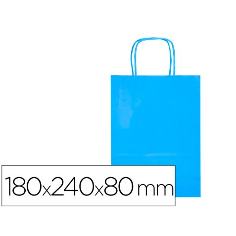 Bolsa papel q-connect celulosa celeste xs con asa retorcida 180x240x80 mm