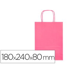 Bolsa papel q-connect celulosa rosa xs con asa retorcida 180x240x80 mm