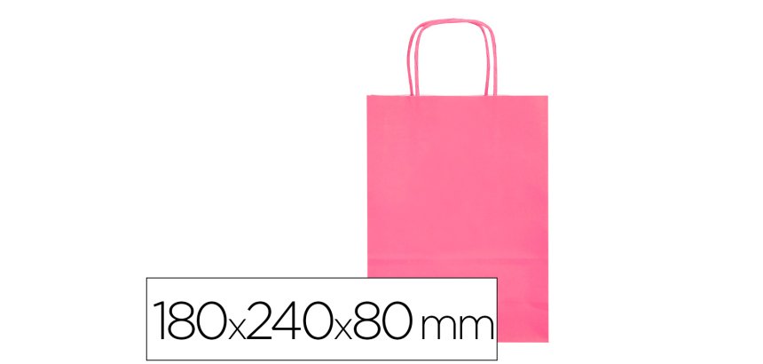 Bolsa papel q-connect celulosa rosa xs con asa retorcida 180x240x80 mm