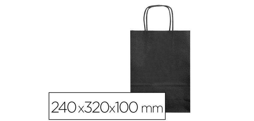 Bolsa papel q-connect celulosa negro s con asa retorcida 240x320x100 mm