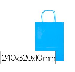 Bolsa papel q-connect celulosa celeste s con asa retorcida 240x320x10 mm