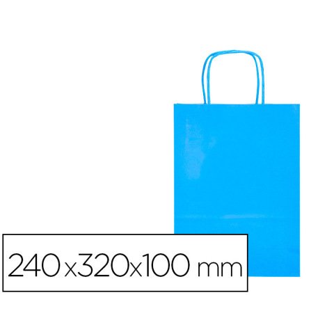 Bolsa papel q-connect celulosa celeste s con asa retorcida 240x320x100 mm