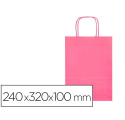Bolsa papel q-connect celulosa rosa s con asa retorcida 240x320x100 mm