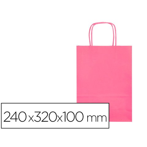 Bolsa papel q-connect celulosa rosa s con asa retorcida 240x320x100 mm