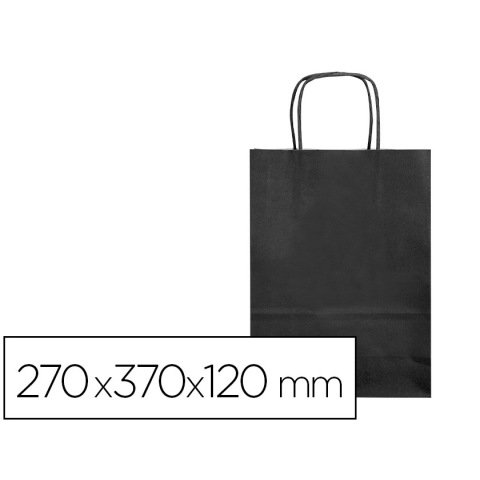 Bolsa papel q-connect celulosa negro m con asa retorcida 270x370x120 mm