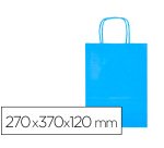 Bolsa papel q-connect celulosa celeste m con asa retorcida 270x370x120 mm
