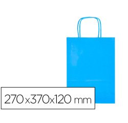Bolsa papel q-connect celulosa celeste m con asa retorcida 270x370x120 mm