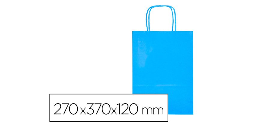 Bolsa papel q-connect celulosa celeste m con asa retorcida 270x370x120 mm