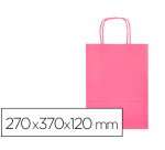 Bolsa papel q-connect celulosa rosa m con asa retorcida 270x370x120 mm