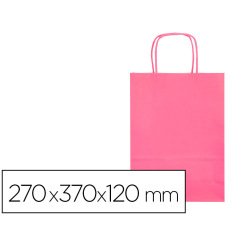 Bolsa papel q-connect celulosa rosa m con asa retorcida 270x370x120 mm