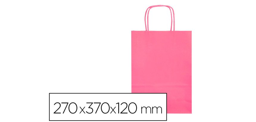 Bolsa papel q-connect celulosa rosa m con asa retorcida 270x370x120 mm
