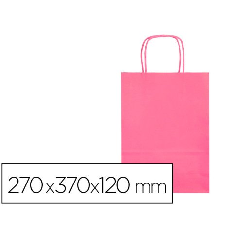 Bolsa papel q-connect celulosa rosa m con asa retorcida 270x370x120 mm