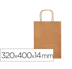Bolsa papel q-connect celulosa natural liso l con asa retorcida 320x400x14 mm