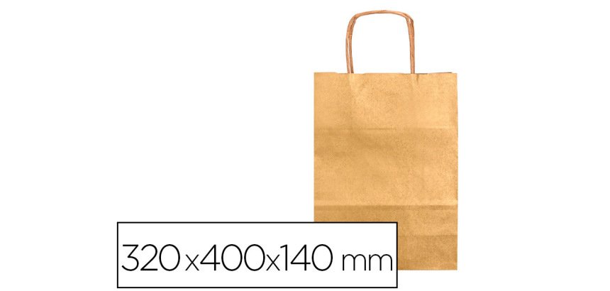 Bolsa papel q-connect kraft oro l con asa retorcida 320x400x140 mm