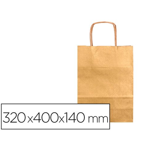 Bolsa papel q-connect kraft oro l con asa retorcida 320x400x140 mm