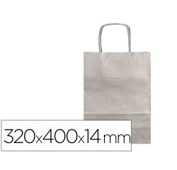Bolsa papel q-connect kraft plata l con asa retorcida 320x400x14 mm