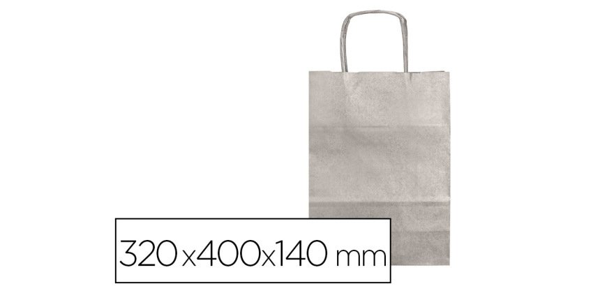 Bolsa papel q-connect kraft plata l con asa retorcida 320x400x140 mm