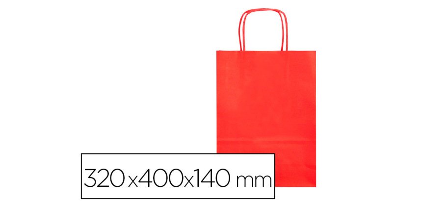 Bolsa papel q-connect celulosa rojo l con asa retorcida 320x400x140 mm
