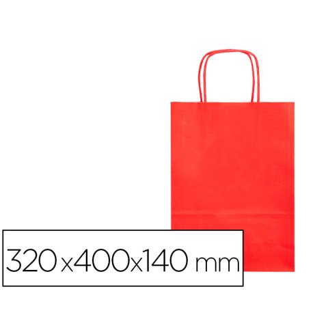 Bolsa papel q-connect celulosa rojo l con asa retorcida 320x400x140 mm
