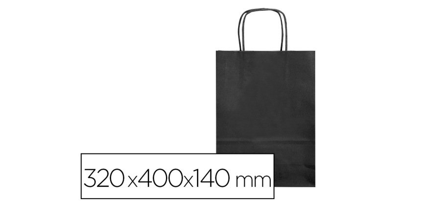 Bolsa papel q-connect celulosa negro l con asa retorcida 320x400x140 mm