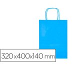 Bolsa papel q-connect celulosa celeste l con asa retorcida 320x400x140 mm