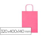 Bolsa papel q-connect celulosa rosa l con asa retorcida 320x400x140 mm