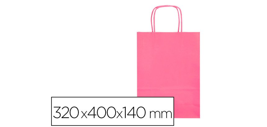 Bolsa papel q-connect celulosa rosa l con asa retorcida 320x400x140 mm
