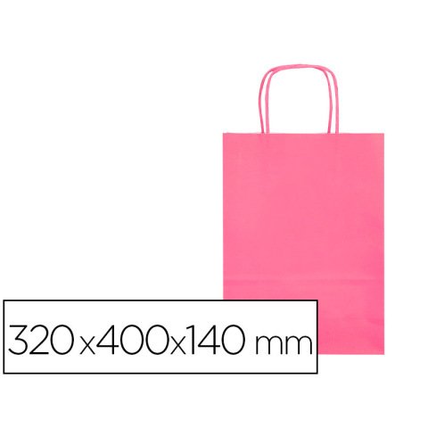 Bolsa papel q-connect celulosa rosa l con asa retorcida 320x400x140 mm