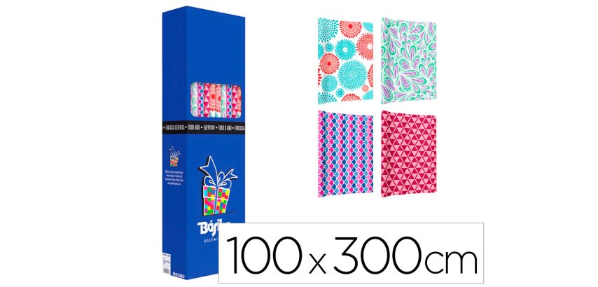 Papel de regalo basika todo año rollo ancho 1 m longitud 3 m modelos surtidos gramaje 50 g
