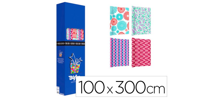 Papel de regalo basika todo año rollo ancho 1 m longitud 3 m modelos surtidos gramaje 50 g