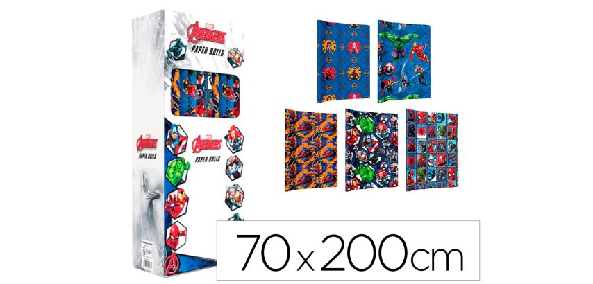 Papel de regalo basika marvel rollo ancho 70 cm longitud 2 m diseños surtidos