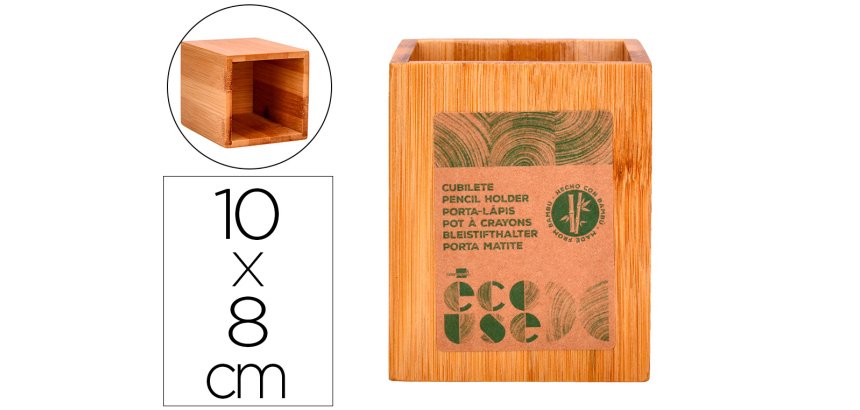 Cubilete portalapices liderpapel bambu 100% natural ecouse cuadrado 80x80x100 mm