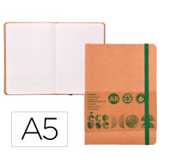 Libreta liderpapel ecouse 100% reciclada a5 96 hojas 70gr horizontal con gomilla y marca paginas
