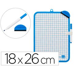 Pizarra blanca liderpapel 18x26 cm doble cara lisa y cuadriculada con rotulador y borrador