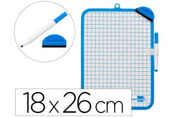 Pizarra blanca liderpapel 18x26 cm doble cara lisa y cuadriculada con rotulador y borrador