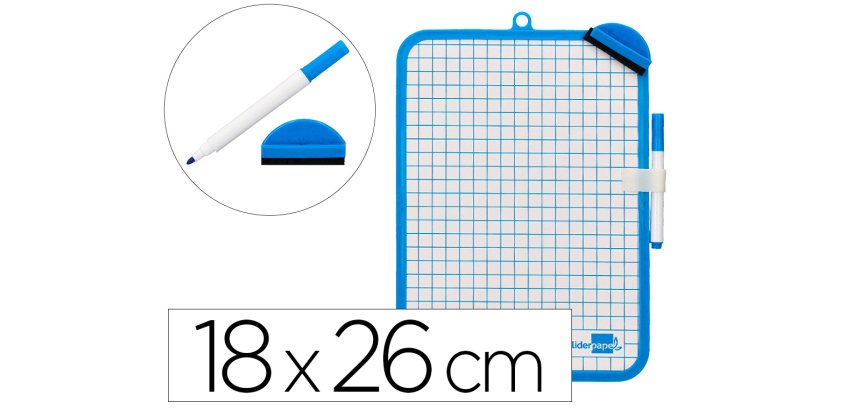 Pizarra blanca liderpapel 18x26 cm doble cara lisa y cuadriculada con rotulador y borrador