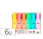 Rotulador liderpapel fluorescente pastel punta biselada estuche de 6 unidades colores surtidos