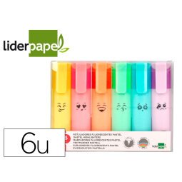 Rotulador liderpapel fluorescente pastel punta biselada estuche de 6 unidades colores surtidos