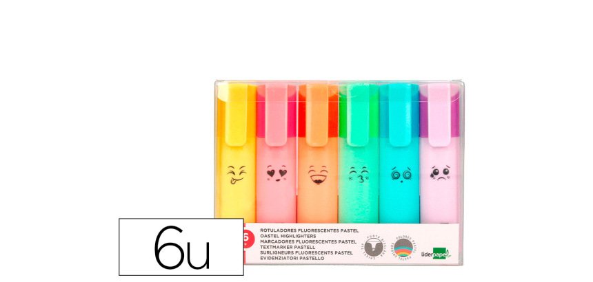 Rotulador liderpapel fluorescente pastel punta biselada estuche de 6 unidades colores surtidos