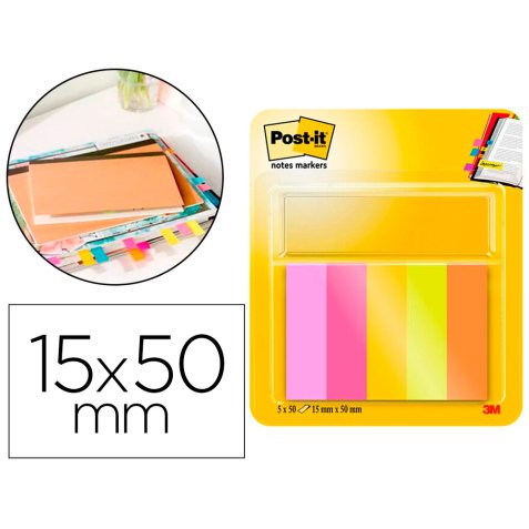 Bloc de notas adhesivas quita y pon post-it mininotas energetic colour 15 x 50 mm 50 hojas pack de 5 unidades