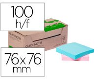 Bloc de notas adhesivas quita y pon q-connect 76x76 mm 100% papel reciclado colores pasteles en caja de carton
