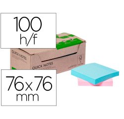 Bloc de notas adhesivas quita y pon q-connect 76x76 mm 100% papel reciclado colores pasteles en caja de carton