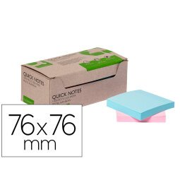 Bloc de notas adhesivas quita y pon q-connect 76x76 mm 100% papel reciclado colores pasteles en caja de carton