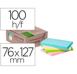 Bloc de notas adhesivas quita y pon q-connect 76x127 mm 100% papel reciclado colores pasteles en caja de carton